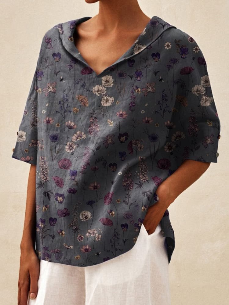 Woman Casual Shirt with Floral Pattern and Modern Collar Lune London