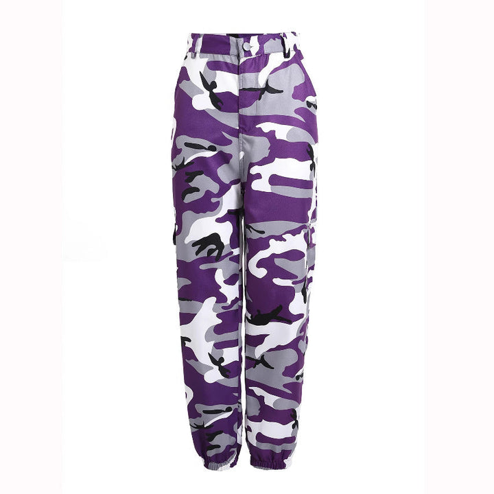Women’S Cargo Pants In Modern Camouflage Design with Elastic Waistband and Practical Pockets Lune London