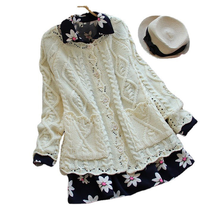 Women's knitted jacket with artistic cable details and romantic ruffle elements Lune London