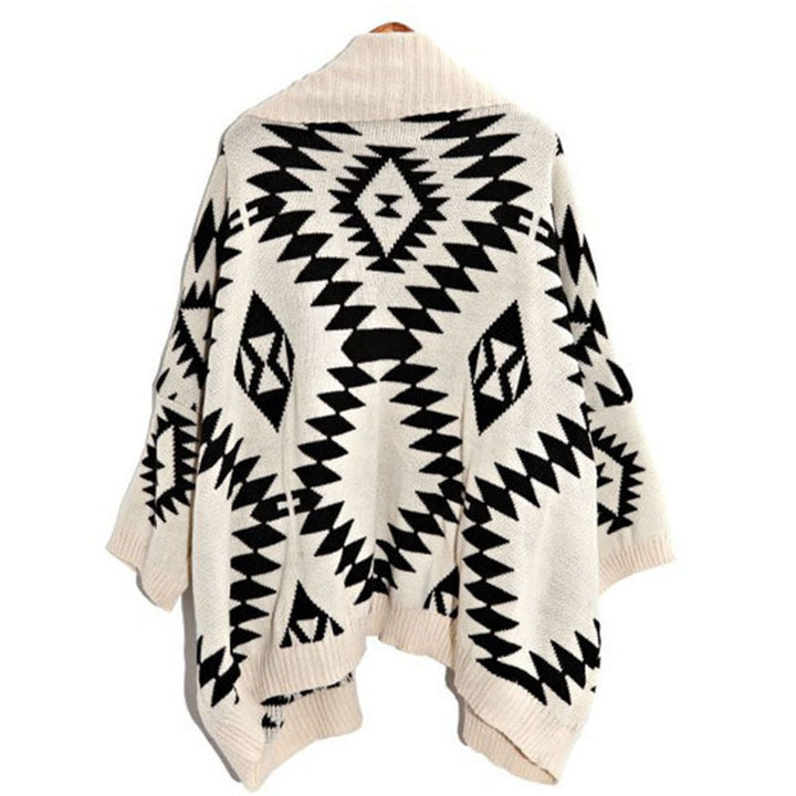 Knitted poncho for women with a striking geometric pattern Lune London