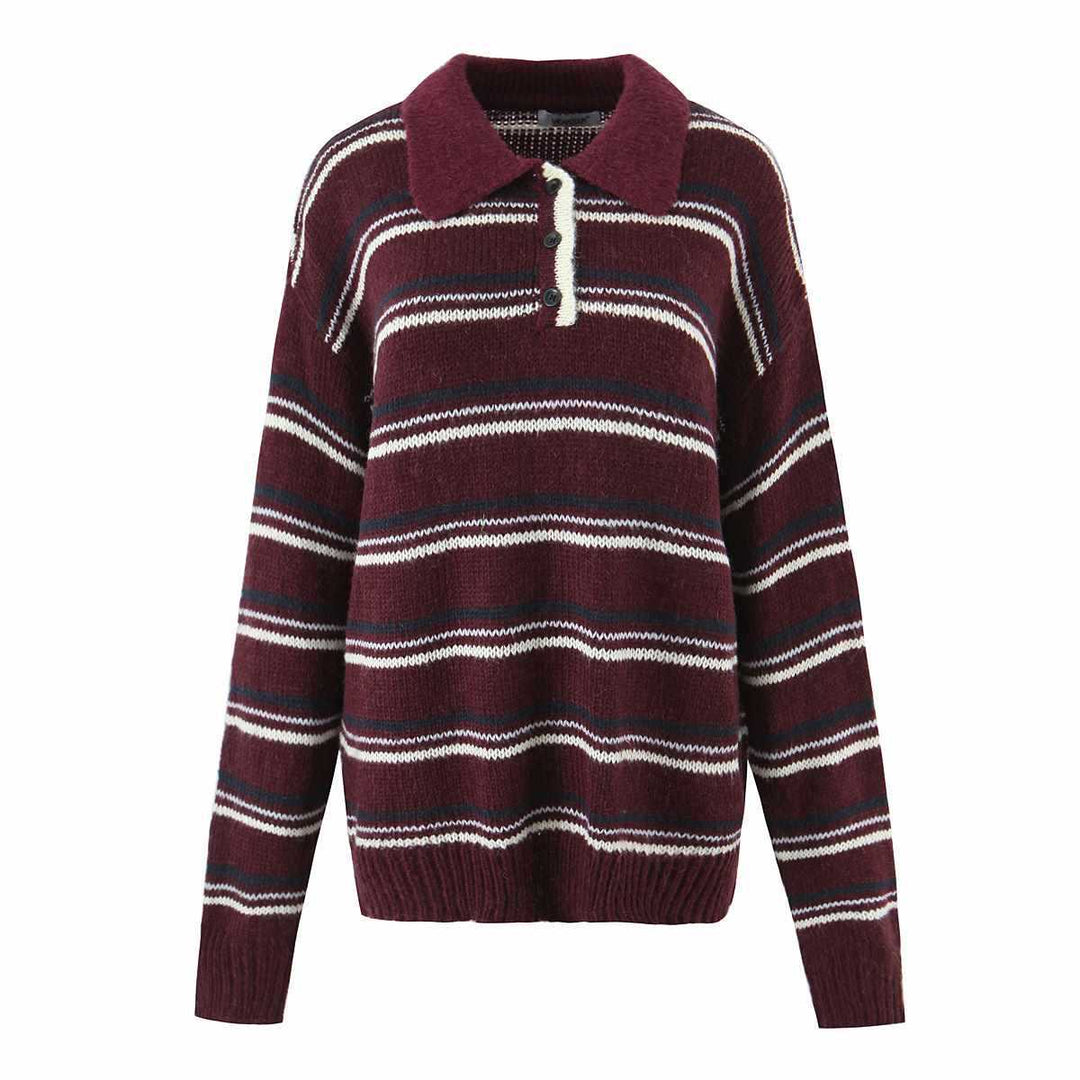 Women casual knitted sweater with polo collar and striped design Lune London