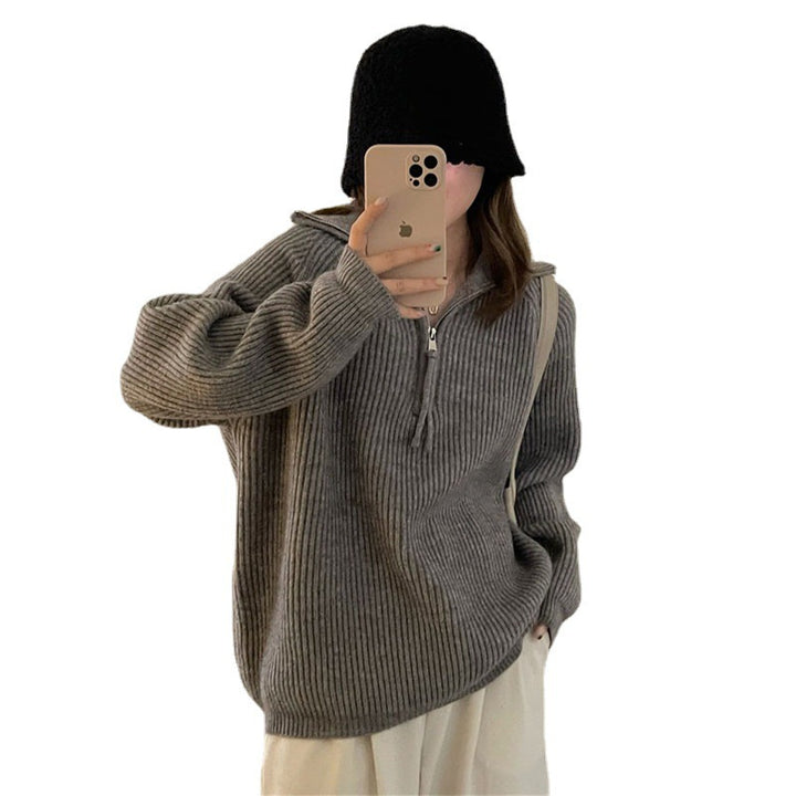 Pull en tricot épais pour femme avec fermeture éclair et col montant Chic & Stil