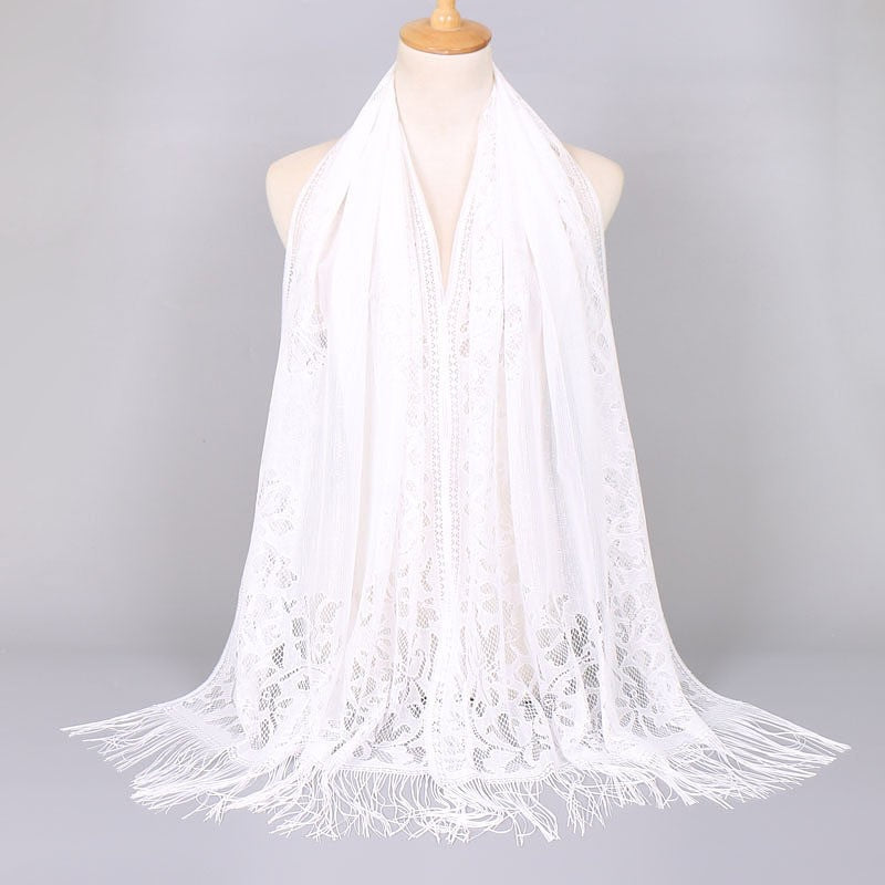 Women's Long Lace Scarf with Fringed Edges Lune London
