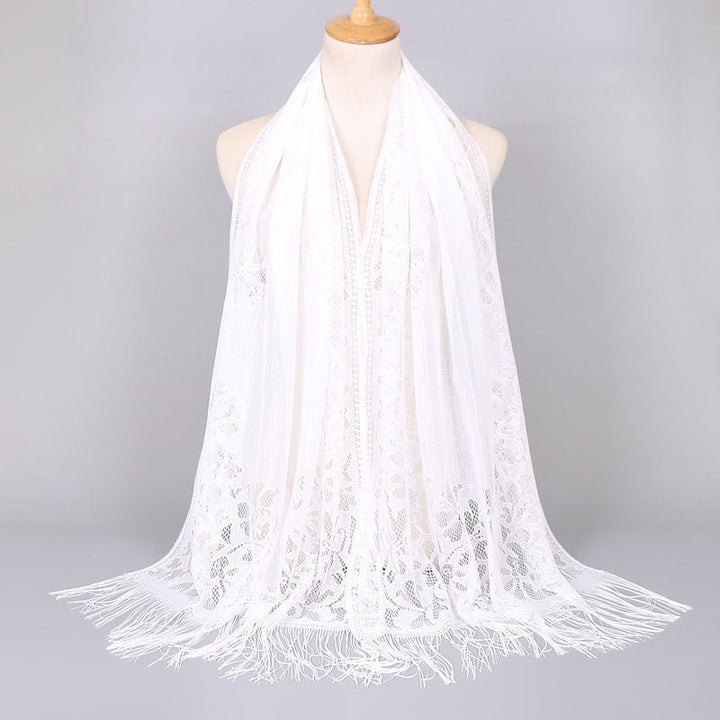 Women's Long Lace Scarf with Fringed Edges Lune London