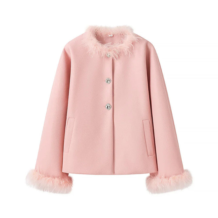 Elegant ladies wool jacket with plush collar and practical pockets Lune London