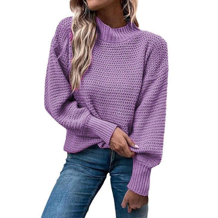 Thick knit sweater for women with high collar and puff sleeves Lune London