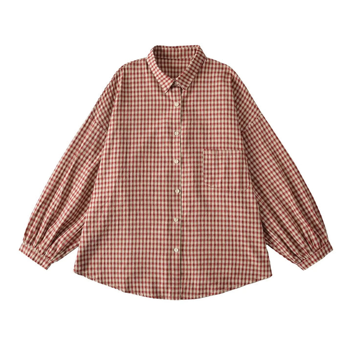 Casual checkered blouse for women with off-the-shoulder and large buttons Lune London