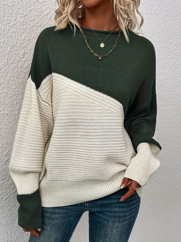 Pull en tricot décontracté pour femmes avec un design texturé et des blocs de couleur modernes Chic & Stil