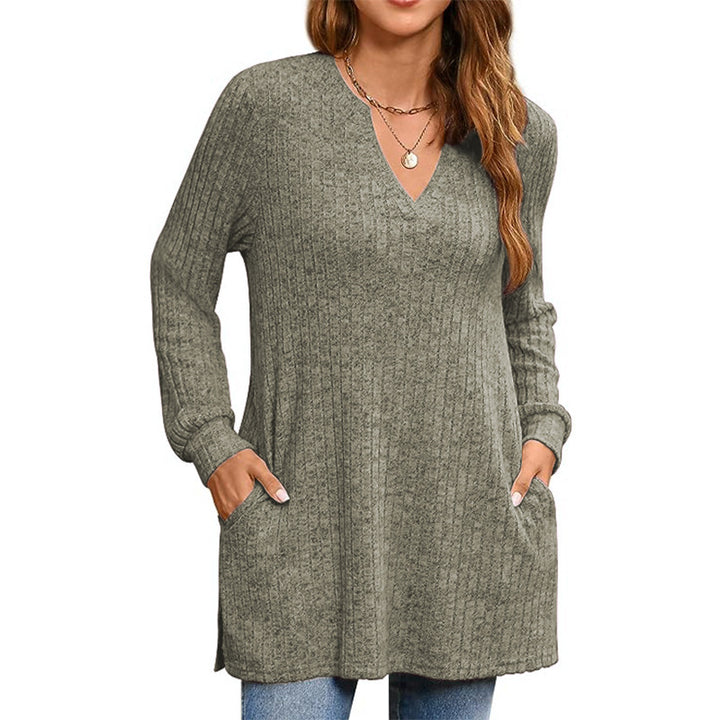 Lune London women's ribbed V-neck tunic sweater