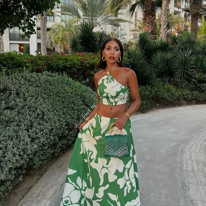Women's set consisting of a crop-top and maxi skirts with a floral design Lune London