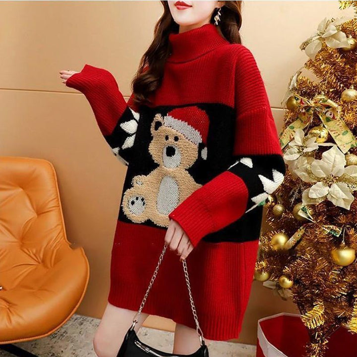 Ladies Cozy Turtleneck Sweater with Festive Bear Pattern Lune London
