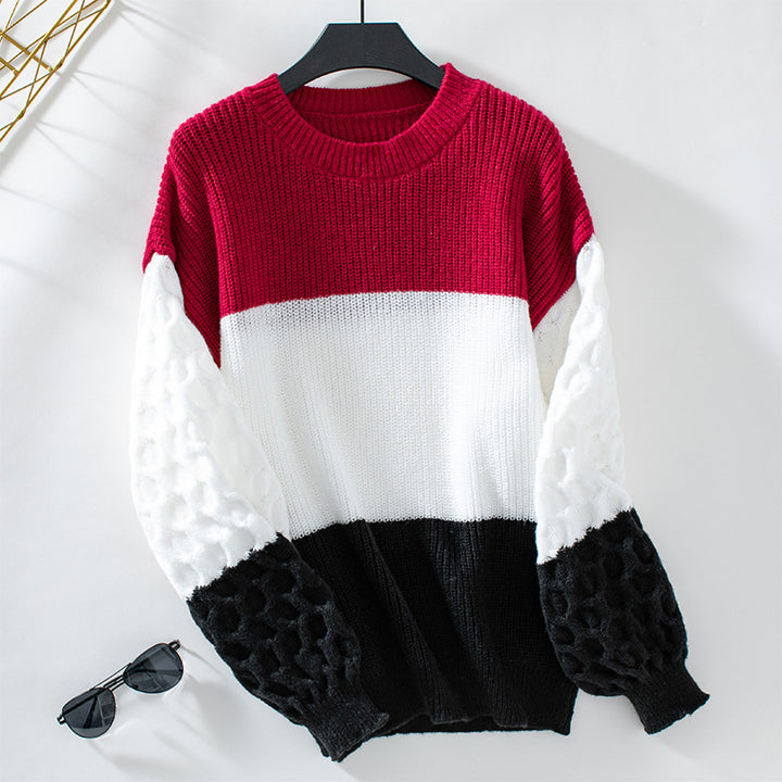 Trendy women's sweater with structured sleeves and block stripes Lune London