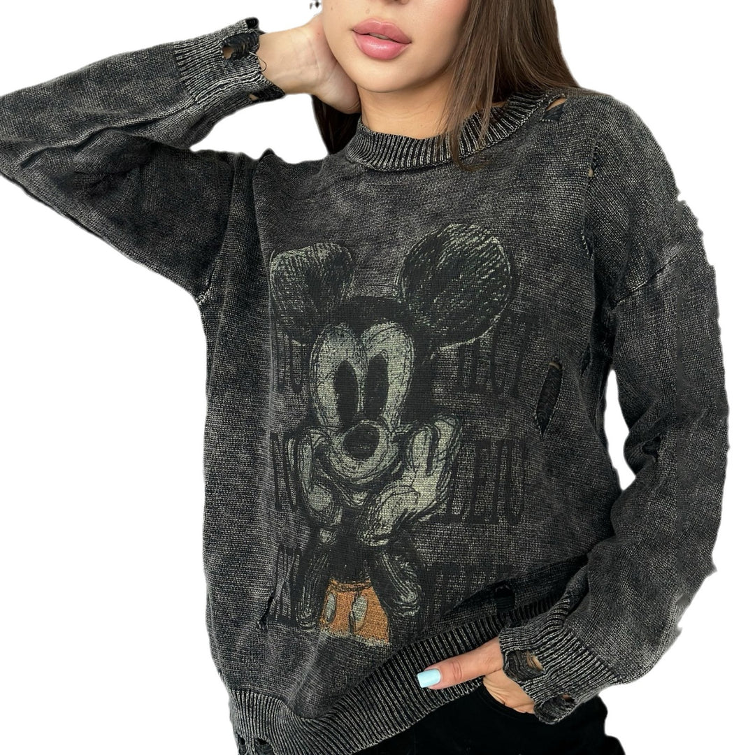 Oversized ladies sweatshirt with creative Disney pattern and trendy hole details Lune London