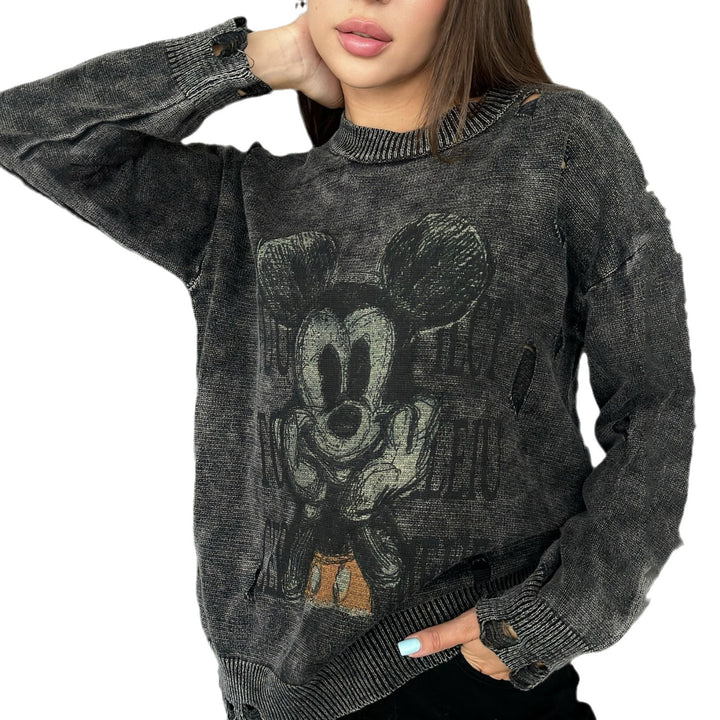 Oversized ladies sweatshirt with creative Disney pattern and trendy hole details Lune London