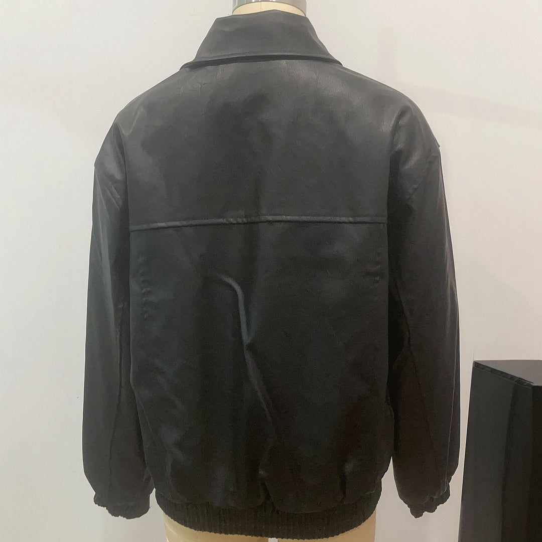 Casual leather jacket for women with elastic hem and practical pockets Lune London
