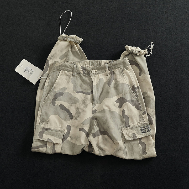 Cargo pants for women with versatile pockets and modern camouflage design Lune London