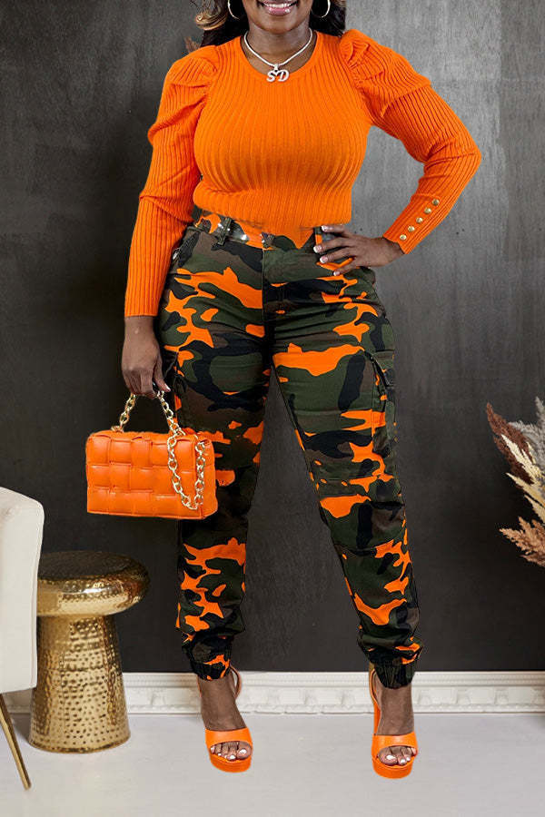 Women's cargo pants with camouflage pattern and high waist Lune London