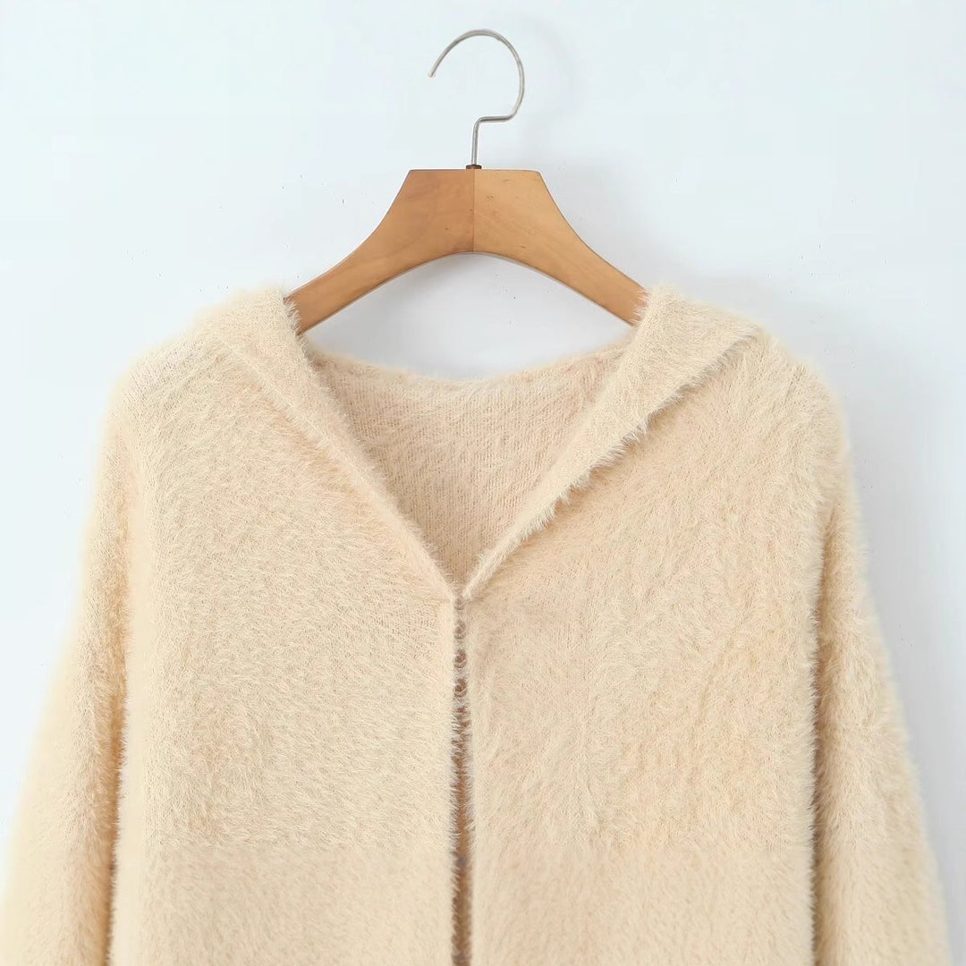 Manteau long en tricot confortable pour femmes avec capuche et poches pratiques