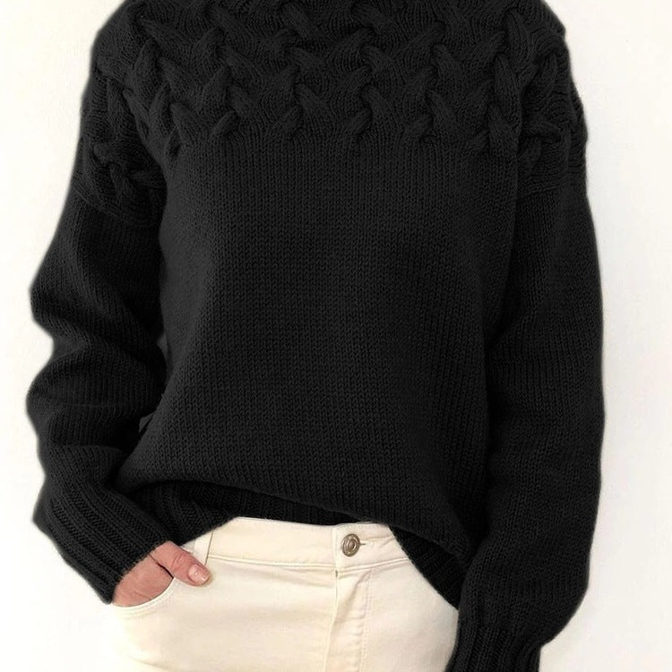Knit sweater for women with high collar and trendy twisted pattern Lune London