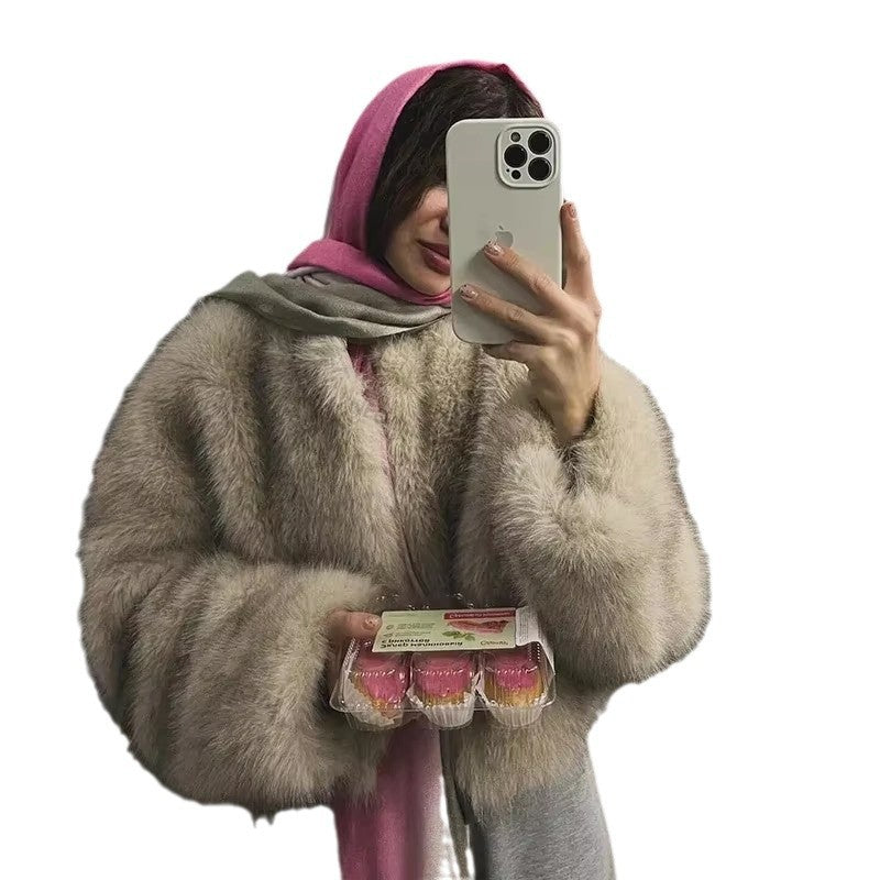 Cozy Faux Fur Jacket for Women with Open Cut Lune London