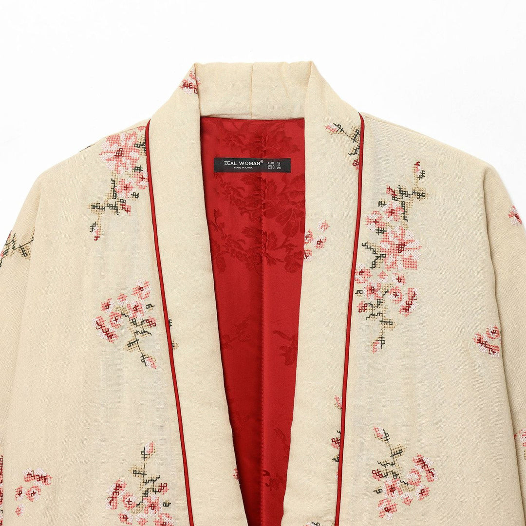 Women Elegant kimono-inspired jacket with floral embroidery Lune London