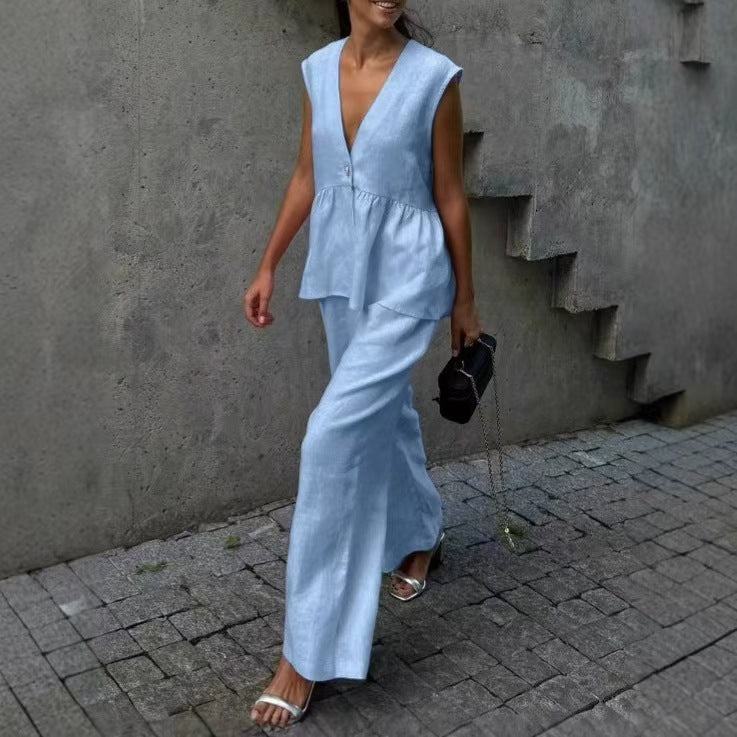 Women two-piece airy set in high-quality linen blend with casual cut Chic and Style