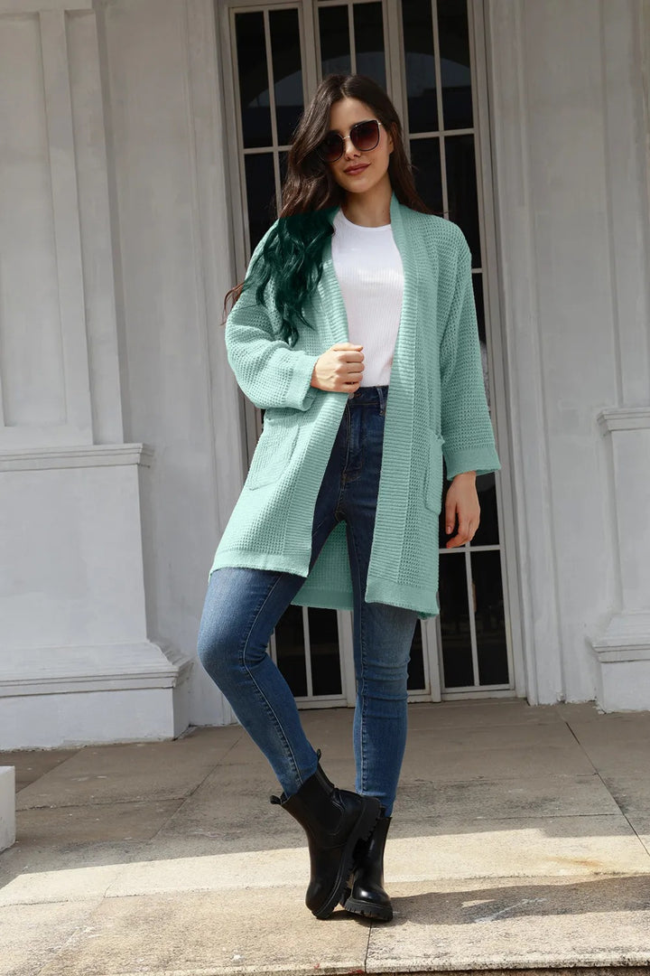 Casual knitted cardigan for women with open pockets and modern waffle pattern Lune London