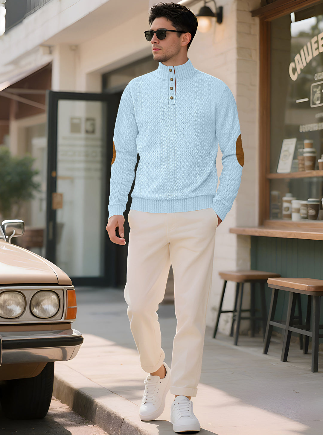 Knit sweater for men with high collar and stylish buttoned cuffs Lune London
