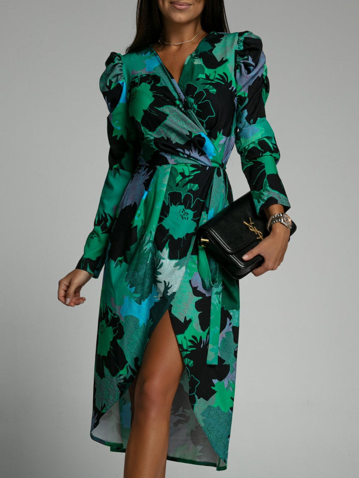 Floral print wrap dress for women with an elegant slit detail Lune London