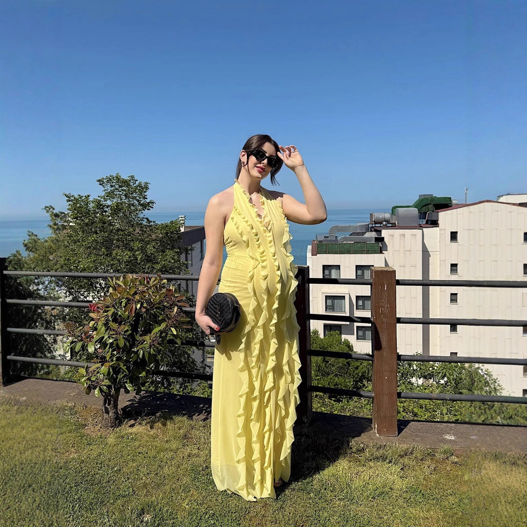 Maxi dress for women with voluminous ruffle design Lune London