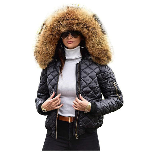 Ladies Urban Quilted Jacket with Soft Plush Collar Lune London