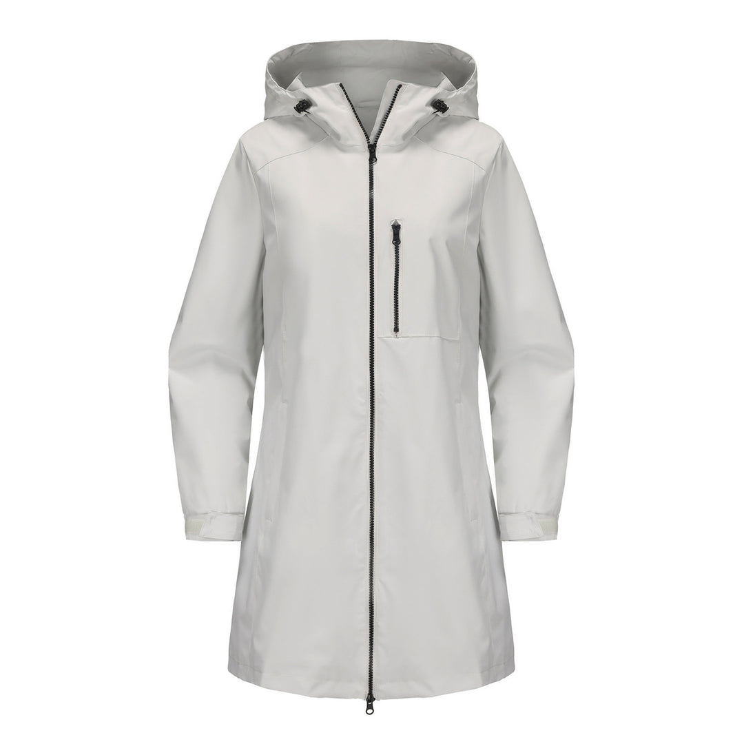 Women's modern rain jacket with hood and practical pockets Lune London