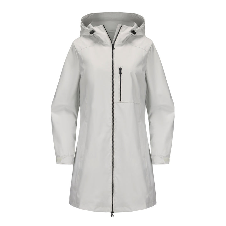 Women's modern rain jacket with hood and practical pockets Lune London