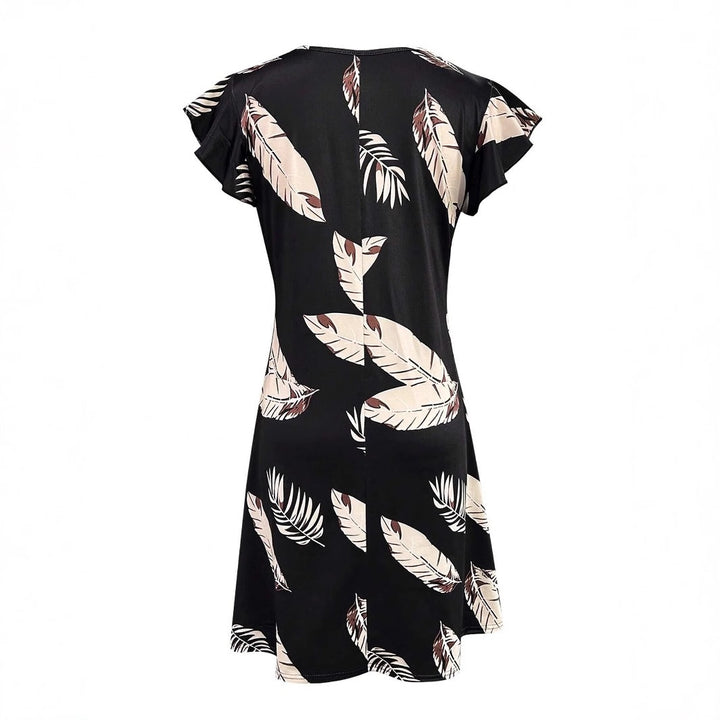 Ladies V-Neck Tropical Print A-Line Dress Lune London