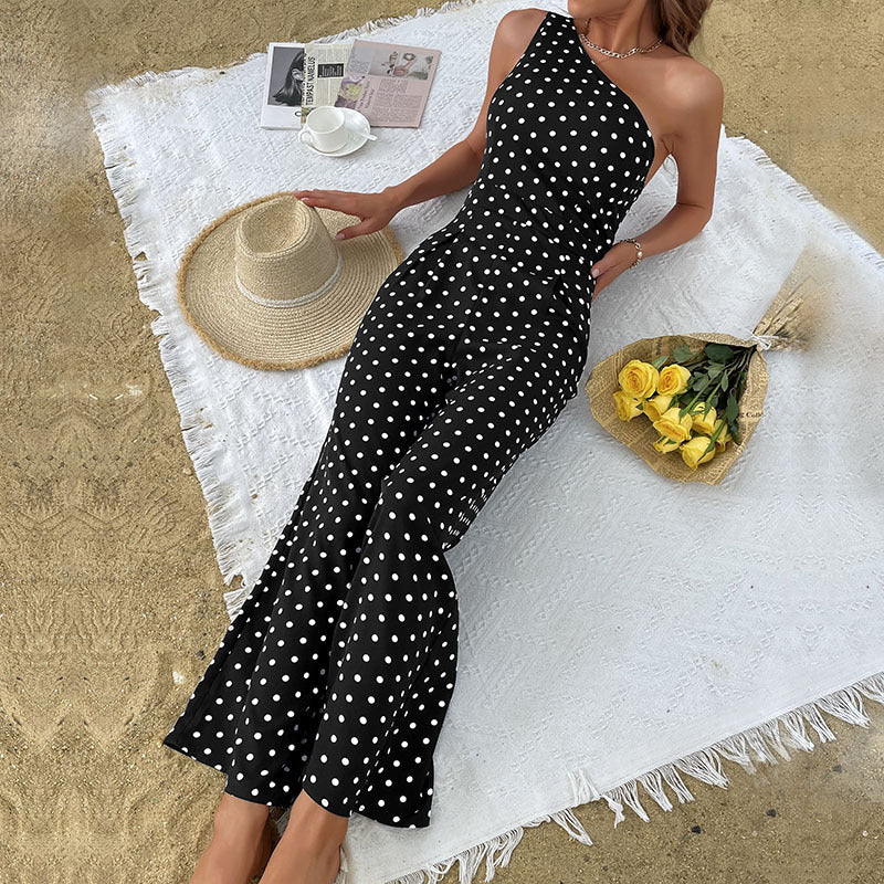 Asymmetrical polka dot maxi dress for women Lune London