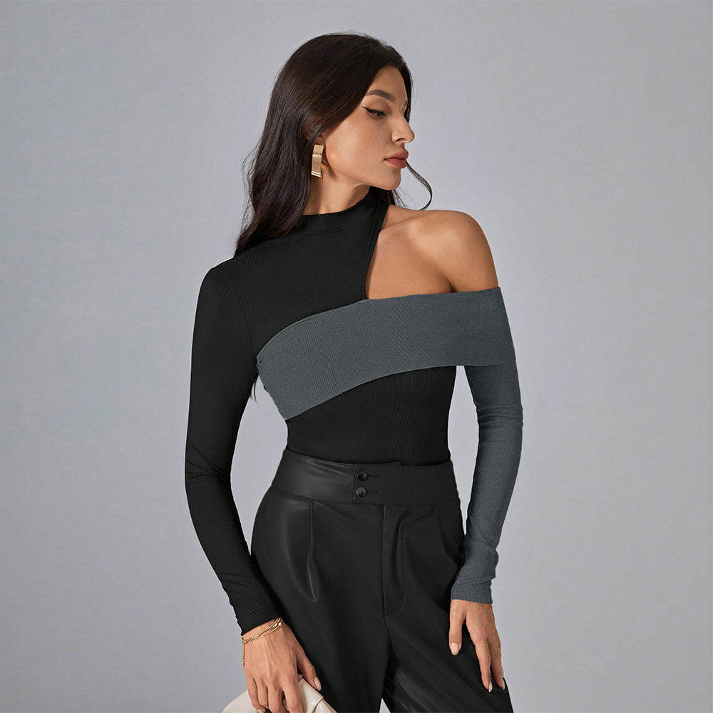 Asymmetrical long sleeve shirt for women with elegant cut-out details Chic & Stil
