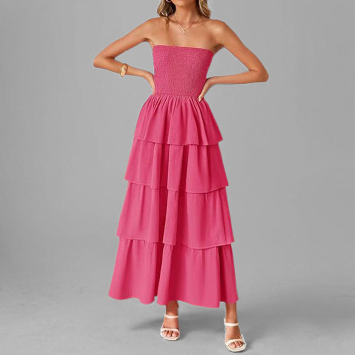 Robe maxi femme avec design à épaule dénudée et jupe volumineuse à volants Chic & Stil