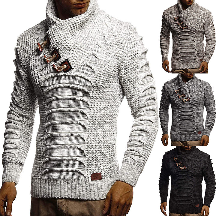 Chunky knit sweater for men with innovative shawl collar and rustic chic design