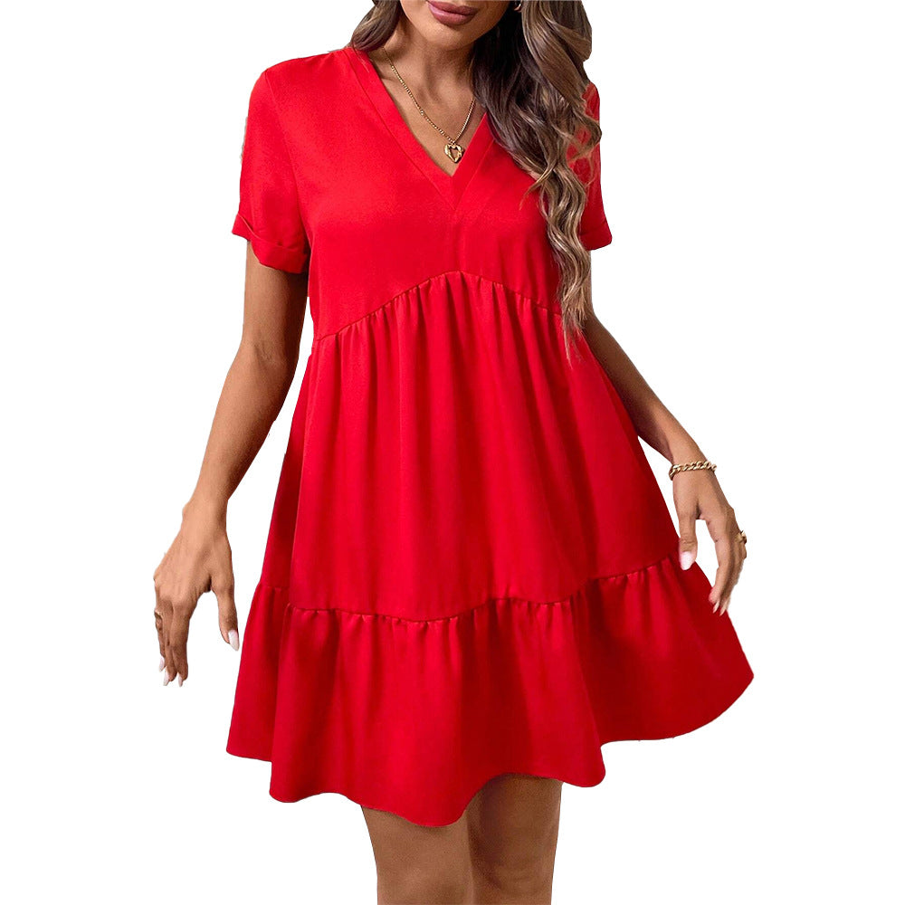 Robe de loisir pour femmes avec décolleté en V et jupe évasée Chic & Stil