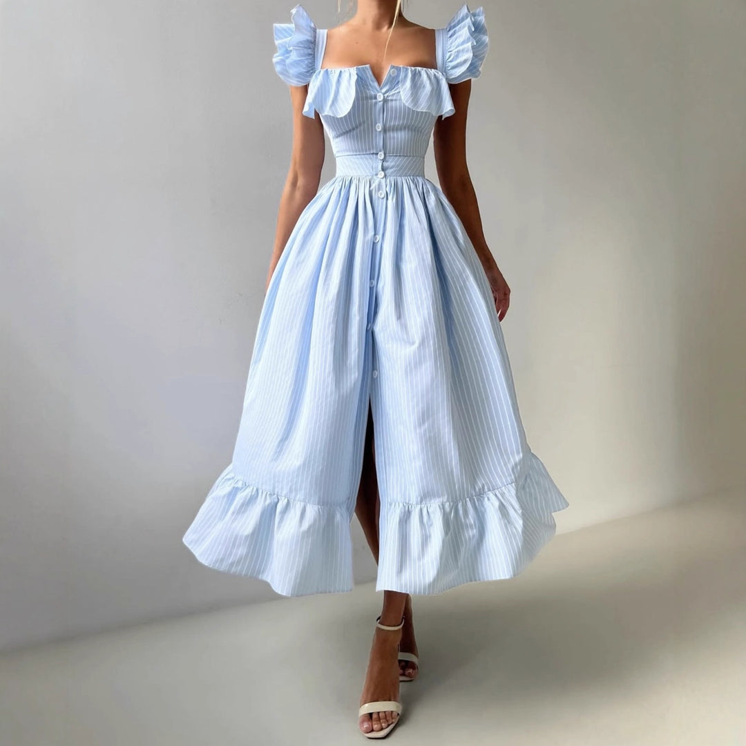 Summer ruffled dress for women with button details and flared skirt Lune London