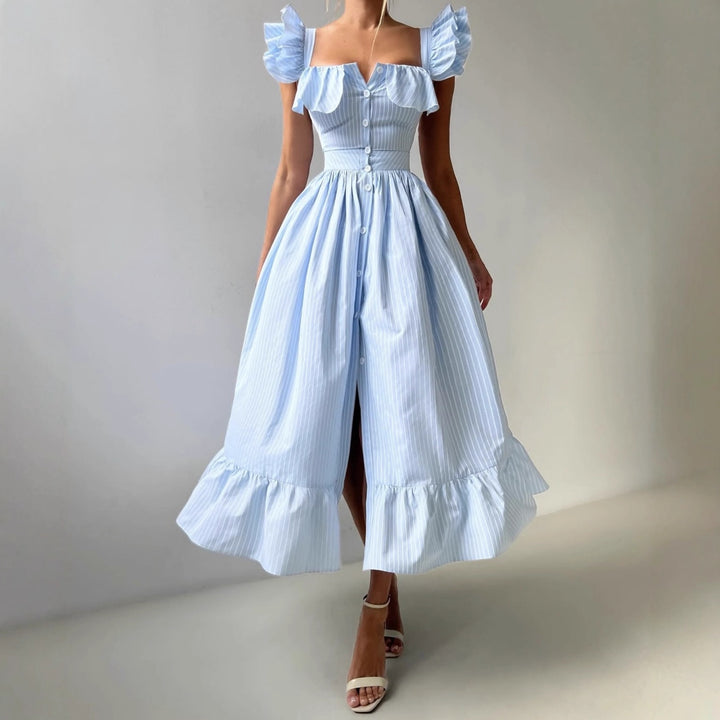 Summer ruffled dress for women with button details and flared skirt Lune London