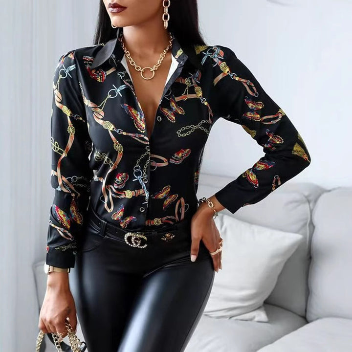 Women Buttoned Blouse Artistic Print Lune London