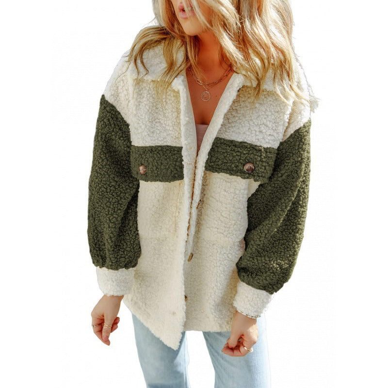 Ladies Cozy Teddy Jacket with Contrasting Sleeves Lune London