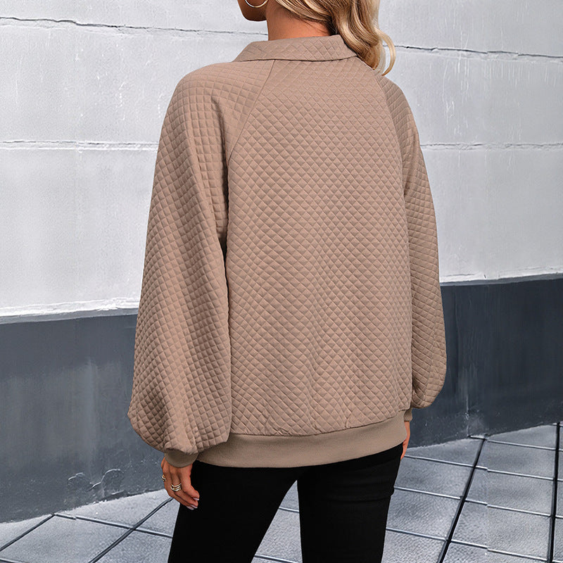 Oversized sweater for ladies with textured waffle pattern and button placket Lune London