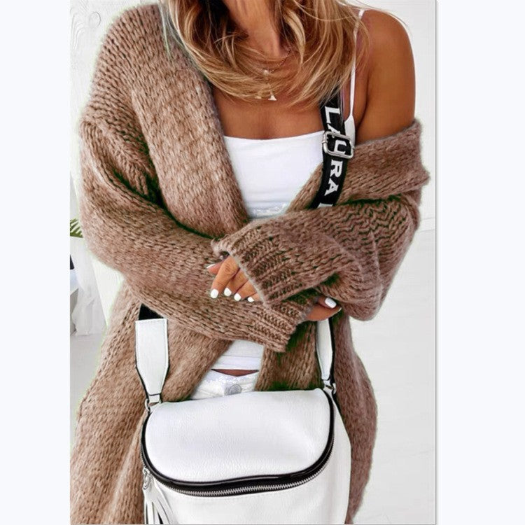 Ladies Large knit cardigan with open front panels and stylish ribbed knit pattern Chic and Still