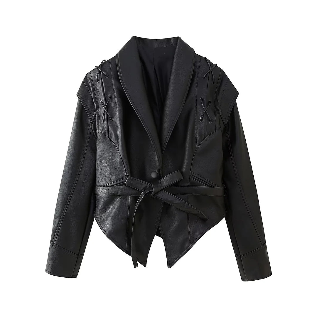 Fashion faux leather jacket for women with decorative lacing and a contemporary cut Lune London