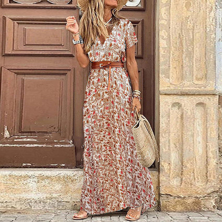 Maxi floral dress for women with high side slit Lune London