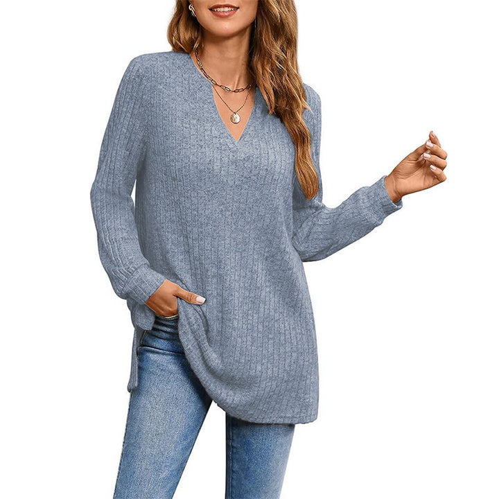 Lune London women's ribbed V-neck tunic sweater