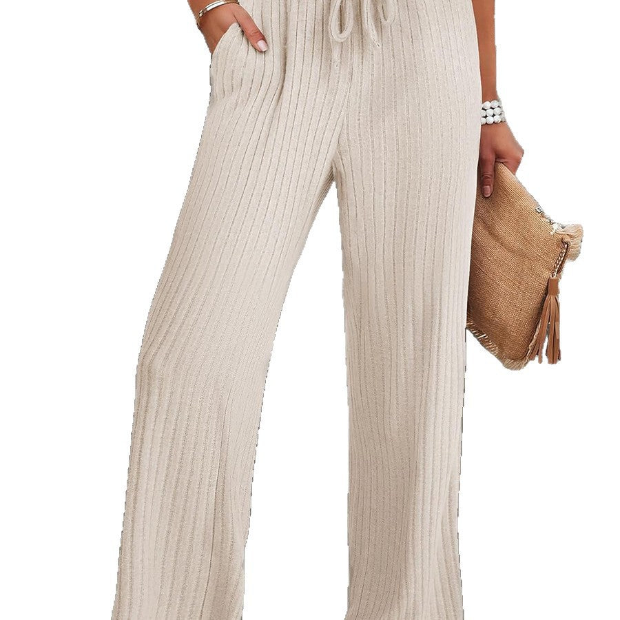 Soft ribbed pants for women with elastic waistband and practical pockets Lune London