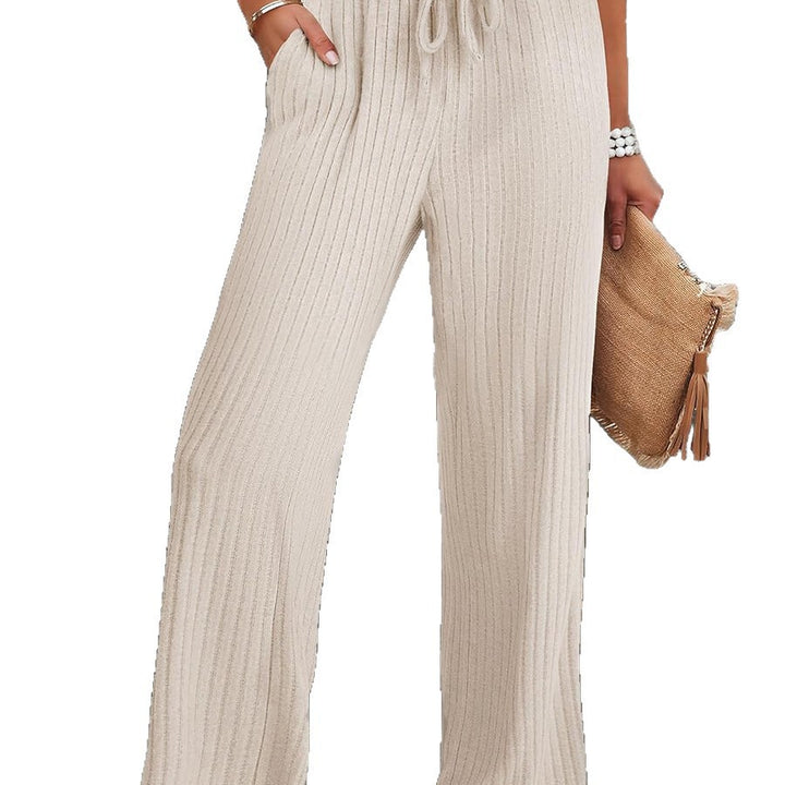 Soft ribbed pants for women with elastic waistband and practical pockets Lune London